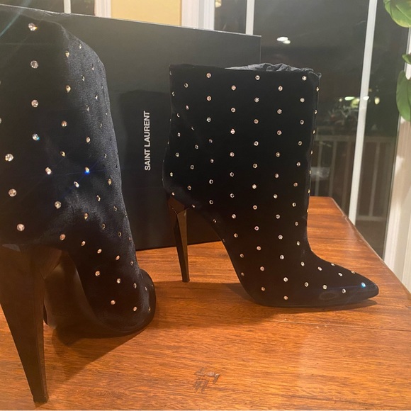 Saint Laurent Freja 105 Ankle Boot In Black Velvet size 41 - Picture 11 of 15